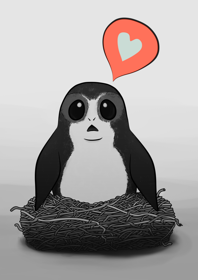 Porg- BnW with Heart